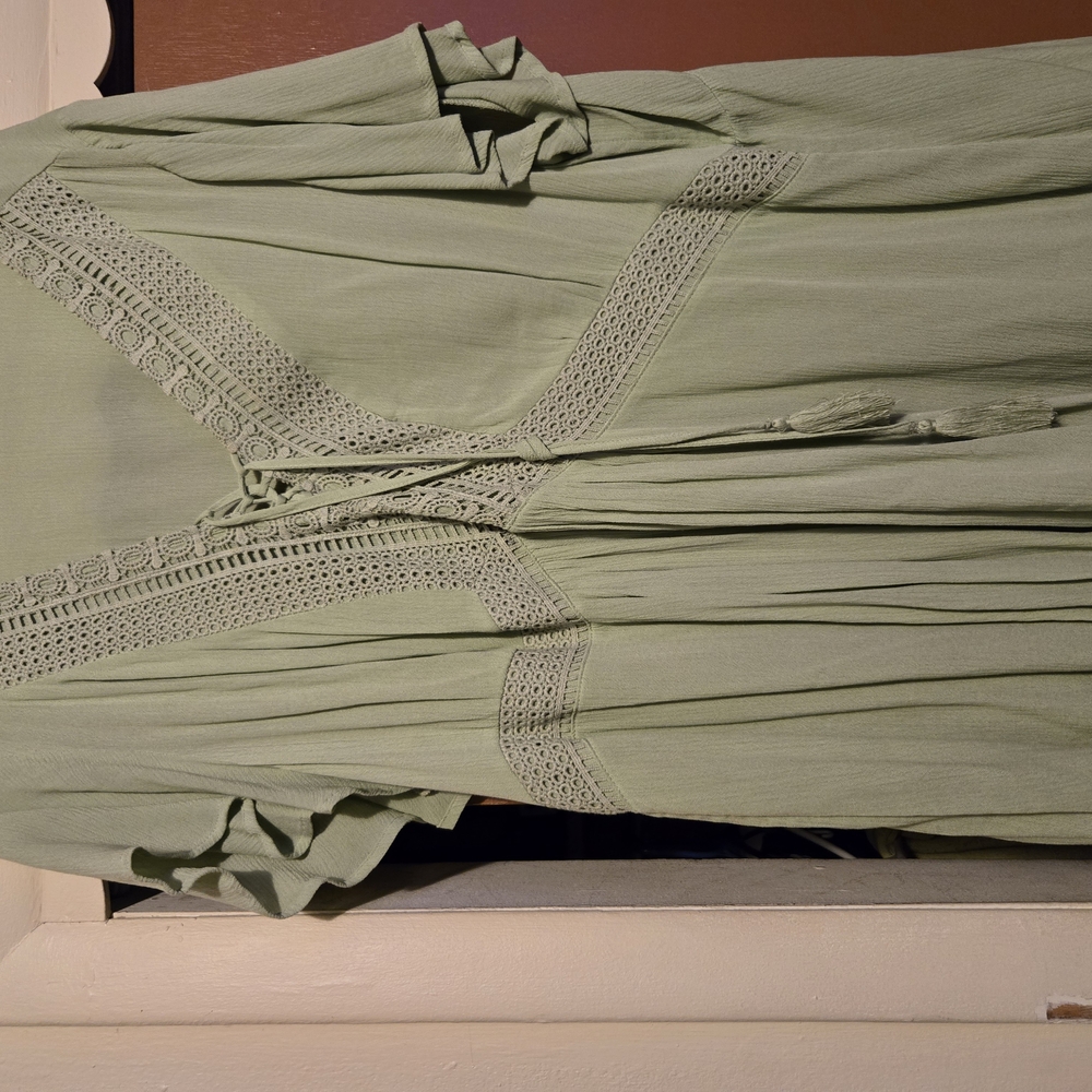 Green Boho Dress with Lace Details
